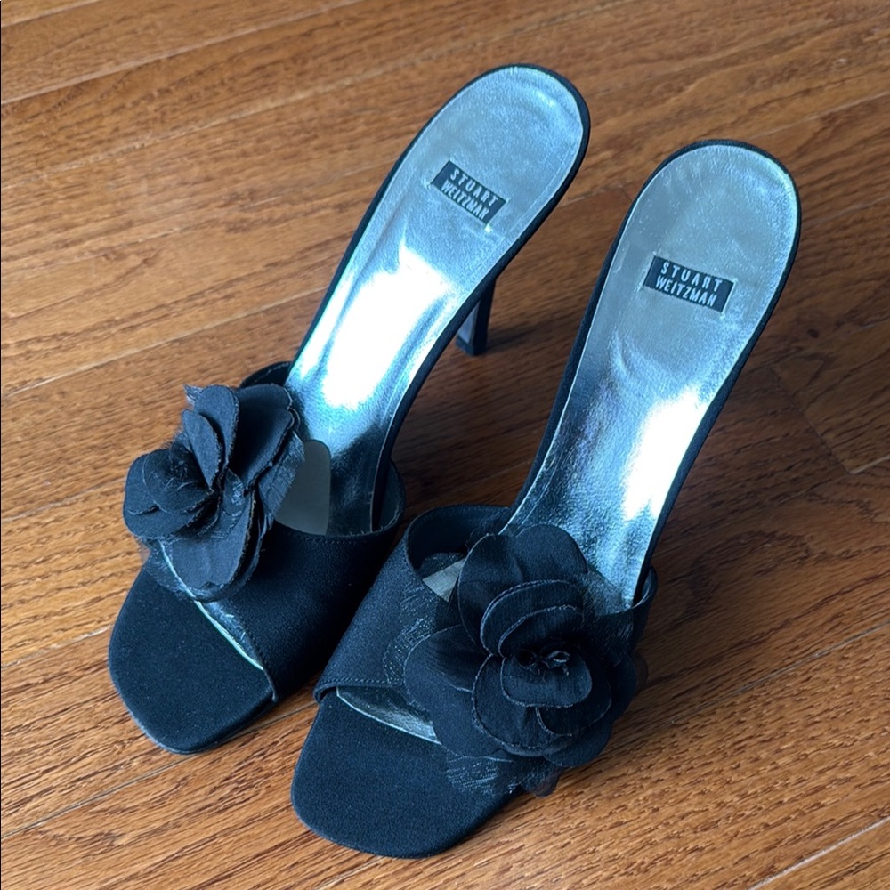 Stuart Weitzman Black Heels with flowers